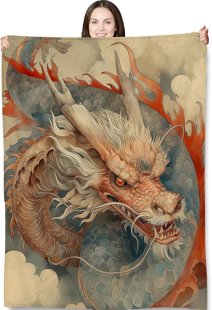 Dragon Art Blanket Gifts for Adults and Kids Mythology Dragon Throw Blankets for Bed Room Couch Soft Lightweight Warm Cozy Throws Decor 50x60in