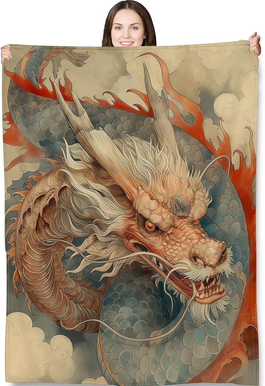 Dragon Art Blanket Gifts for Adults and Kids Mythology Dragon Throw Blankets for Bed Room Couch Soft Lightweight Warm Cozy Throws Decor 50x60in