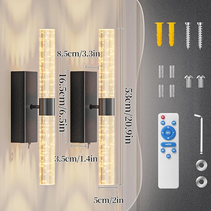 Battery Operated Black Wall Sconces Set of 2 Rechargeable Battery Powered Wall Light with 12000mAh Indoor Not Hardwired Dimmable Wall Lamp Fixtures for Bedroom Living Room 20.9 Inches