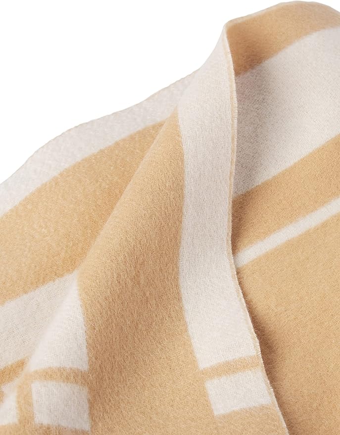 State Cashmere Reversible Throw Blanket with Fringes - Ultra Soft Accent Blanket for Couch, Sofa & Bed - Made with Merino Wool & Cashmere Sourced from Inner Mongolia - (Camello/Beige, 70"x50")