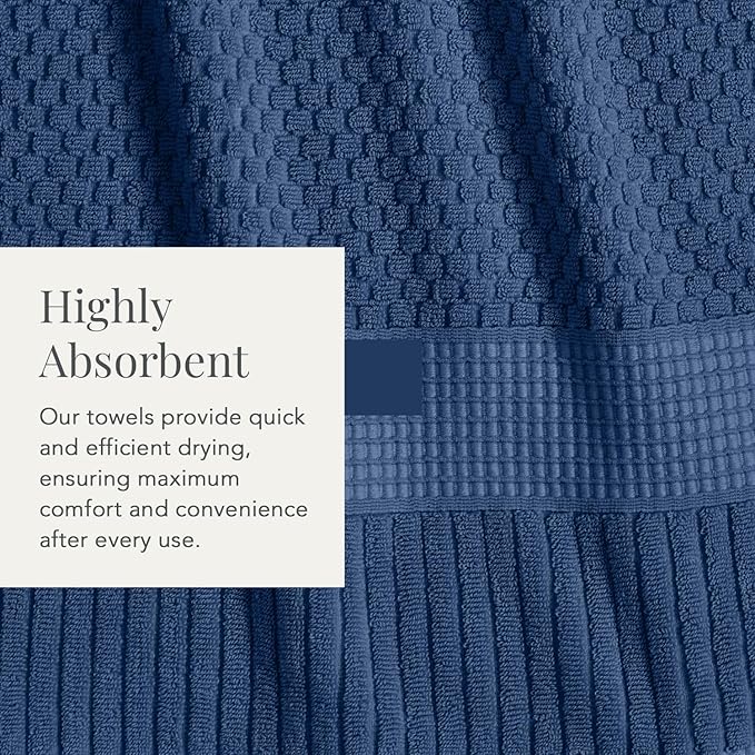 NY Loft 100% Cotton Towel Set 6 Piece Towel Set | Navy Bath Towels | Absorbent & Quick-Dry Towels | Trinity Collection (6 Piece Set, Navy Blue)