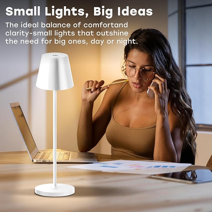 2 Pack Cordless Table Lamp,Portable LED Desk Lamp, 5200mAh Battery Operated, 3 Color Stepless Dimming Up, for Restaurant, Bedroom, Bars, Outdoor Party, Camping, Coffee Shop Night Light White