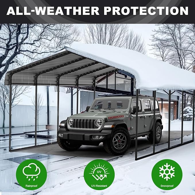 12x20FT Metal Carport Kits, Heavy Duty Car Ports on Clearance with Galvanized Metal Roof, Outdoor Garage Car Shelter Shade for Car, Boats and Truck (Dark Gray), Gift for Dad