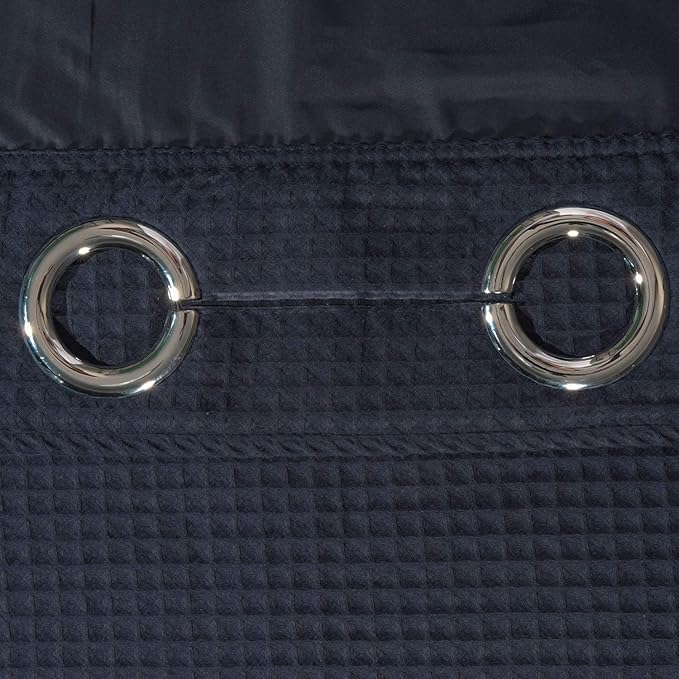 River Dream Navy Blue Fabric Shower Curtain Set, Cotton Blend, Waffle Weave, with Snap in Replacement Liner，54 x 80inches