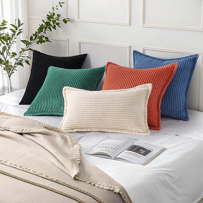 Mecatny Corduroy Throw Pillow Covers 26x26 Set of 2, Neutral Decorative Soft Boho Couch Pillow Covers with Broadside for Sofa Living Room, Navy