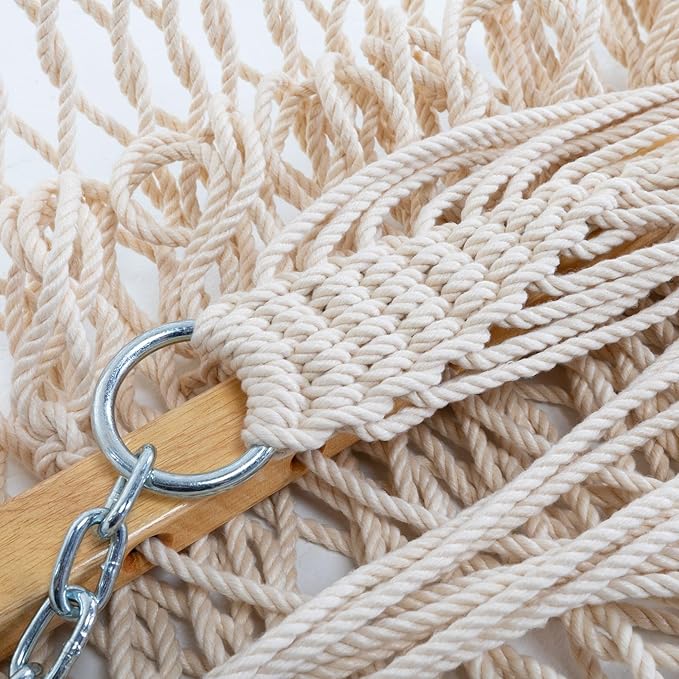 Original Pawleys Island 14DCOT Deluxe Oatmeal DURACORD Rope Hammock with Free Extension Chains & Tree Hooks, Handcrafted in The USA, Accommodates 2 People, 450 LB Weight Capacity, 13 ft. x 60 in.