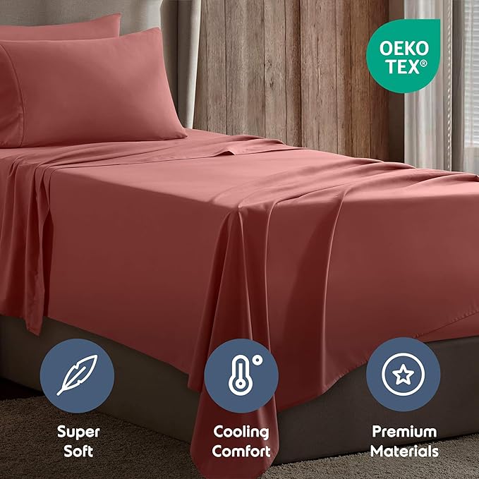 Nestl Twin Sheet Set - 1800 Ultra-Soft Microfiber Twin Bed Sheets - Double Brushed - Deep Pockets - Easy Fit - Extra Soft - 3 Piece Set - Bedding Sheets & Pillowcases (Twin, Pink Clay)