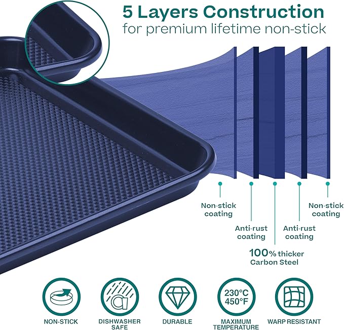 Baker's Secret Baking Sheets Non Stick, 3x Cookie Sheets for Oven, Diamond Texture Premium Air Flow, Set of 3 Baking Trays, Extra Thick 0.6mm with Diamond Base PFOA, PFOS, PTFE and PFAS free Bakeware