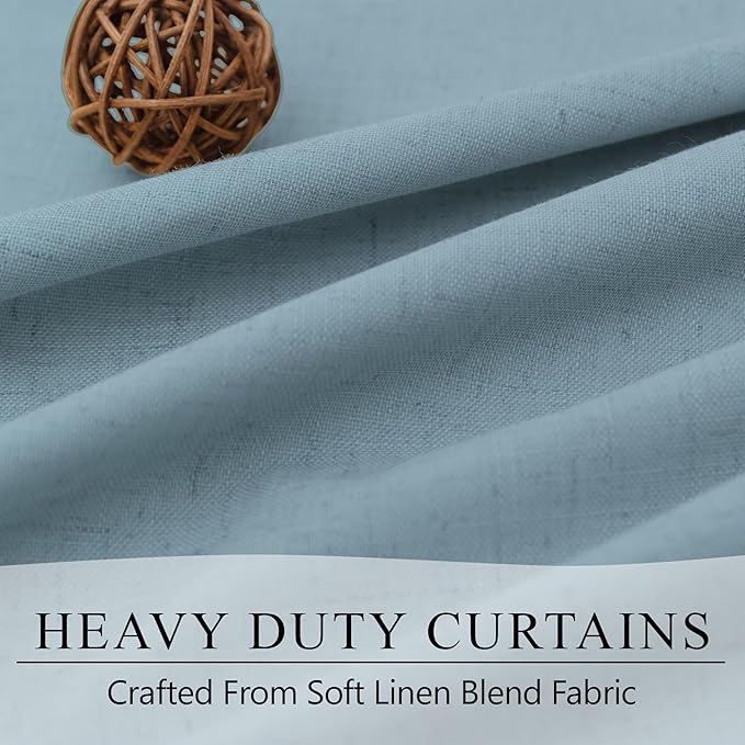 Dusty Blue Drapes 84 Inch Length 2 Panels for Bedroom Aesthetic 100% Blackout Cute Curtains for Nursery Weather Curtain Thermal Insulated Energy Efficient Cotton Linen Back Tab Pleated Stone Blue Grey
