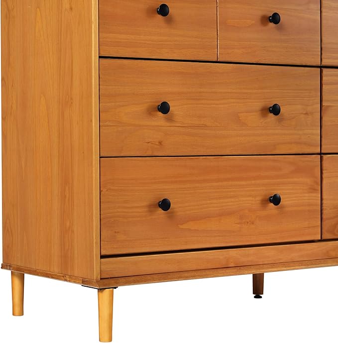 Walker Edison Modern 6-Drawer Solid Wood Dresser Bedroom Storage, 57 Inch, Caramel