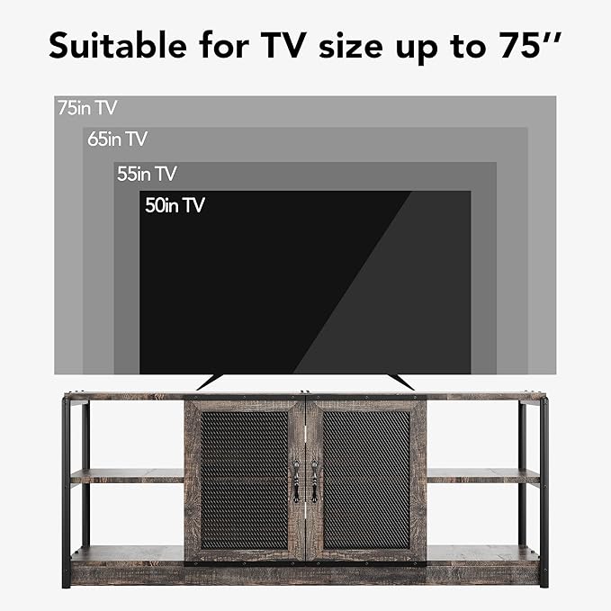 CABIHOME Farmhouse TV Stand for 65/75 inches TVs, Entertainment Center with Storage Cabinet and Mesh Doors, Industrial Media Console Cabinet Table, Living Room Media Furniture, Oak