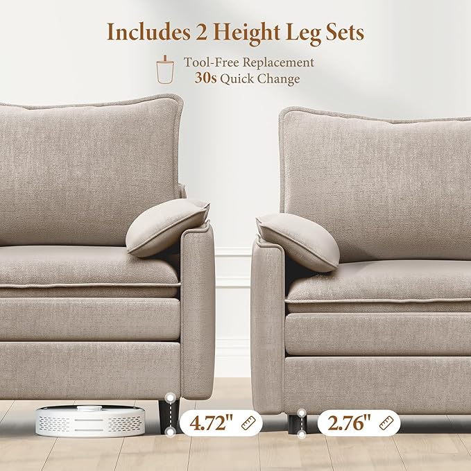 Vesgantti Large Modular Sectional Sofa, Big Comfy Cloud Couch with Ottoman Deep Seat Chenille Cloud Sofa, 8 Seater Large Sectional Couches for Living Room, Bedroom and Apartment, Light Brown