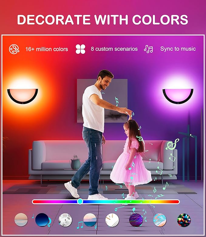 CLOUDY BAY Smart WiFi LED Wall Sconce,RGBCW Color Changing Wall Light,Compatible with Alexa and Google Home Assistant,No Hub Required,15W 2700K-6500K,CRI90+,Brushed Nickel