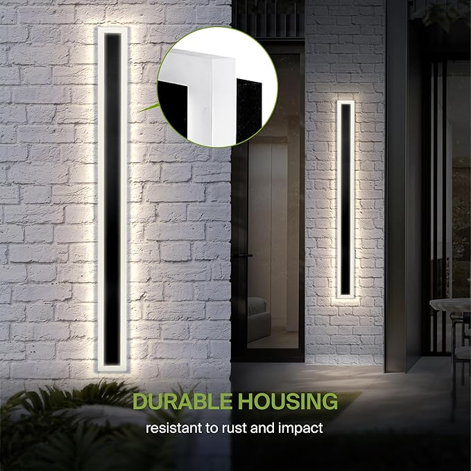 ASD LED 72" Long Wall Mount Light Fixture, Outdoor & Indoor Linear Sconce | 3CCT, Dimmable, Waterproof, Anti-Rust, ETL Listed | 40W 3570LM 3000-5000K 100-277V | Exterior Porch Lighting | Black