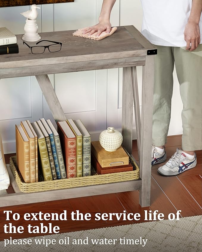 Entryway Table - Wood Console Table with Shelves, Farmhouse Sofa Table for Entryway, Living Room, Hallway