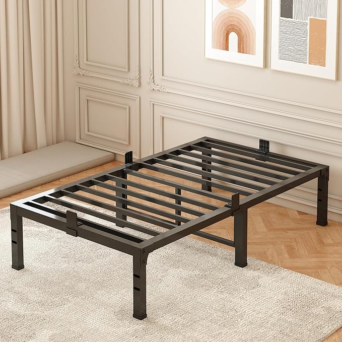 FUIOBYVV Twin XL Bed Frames, 16 Inch Heavy Duty Metal Platform Bed Frame Twin XL Size Support Up to 3500 lbs, No Box Spring Needed/No Shaking/Steel Slat Support/Noise Free/Easy Assembly