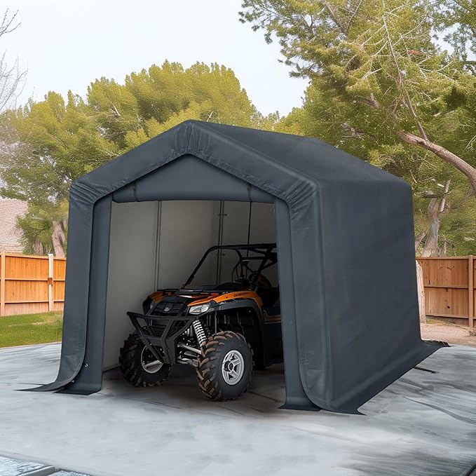 HERA'S PALACE 8x12ft Heavy Duty Carport Outdoor Patio Anti-Snow Portable Canopy Storage Shelter Shed with 2 Doors Garage Kit Tent for Motorcycle Garden Tools