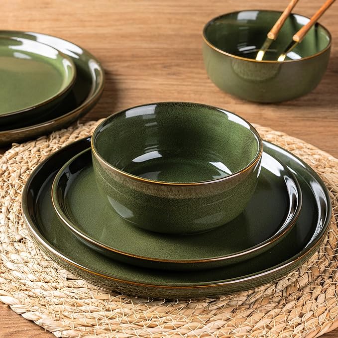 AmorArc Stoneware Dinnerware Sets,Round Reactive Glaze Ceramic Plates and Bowls Set,Highly Scrath Resistant | Dishwasher & Microwave Safe Dishes,Service for 6 (18pc)