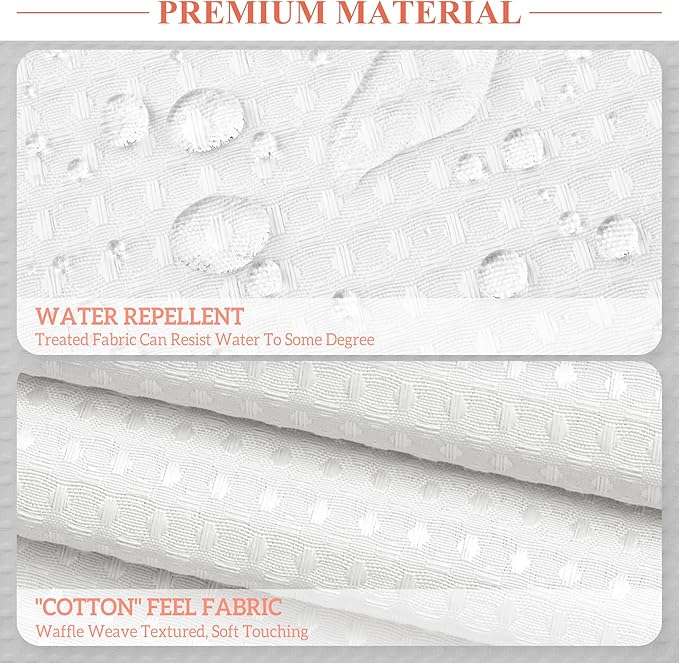 Barossa Design Waffle Weave White Shower Curtain Hotel Luxury Quality, Fabric Shower Curtains for Bathroom, Pique Pattern Cloth, Water Repellent and Machine Washable, Standard Size 71" x 72"