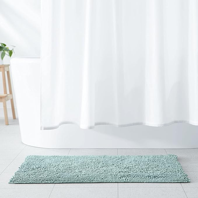 Amazon Basics Bathroom Rugs, Extra Soft Absorbent Shag Bath Rugs, Non-Slip, Quick Drying, Machine Washable, Plush Comfort for Bathroom Floor, Tub and Shower, 21" x 34", Seafoam Green