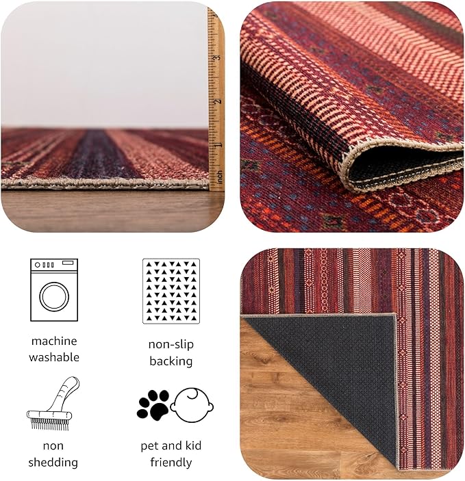 Keen Home Design 6x9 Rug - Machine Washable Area Rug with Non-Slip Backing, Ideal for Living Room, Dining Room, Bedroom - Vintage, Easy Clean, Durable, Low Pile Rug - (6' x 9')