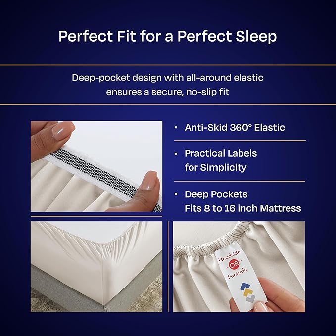 California Design Den Thick and Natural 100% Cotton Sheets Queen Size Set - Luxury 1000 Thread Count Sateen, Deep Pocket Queen Sheets, Soft, Breathable and Durable Bedding Set - Sand Beige