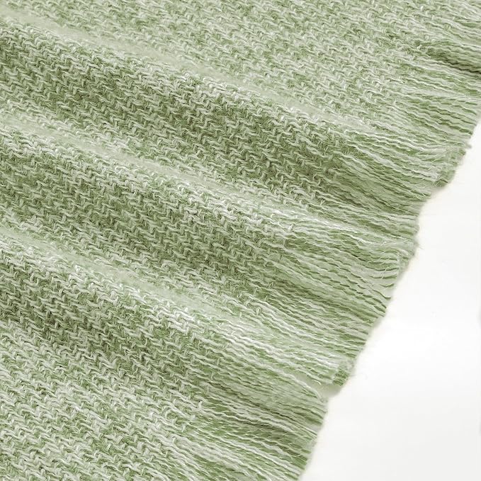 BOURINA Faux Cashmere Fringe Throw Blanket Decorative Lightweight Throw Soft Cozy for Bed or Sofa Outdoor Blanket, 50" x 70" Mint