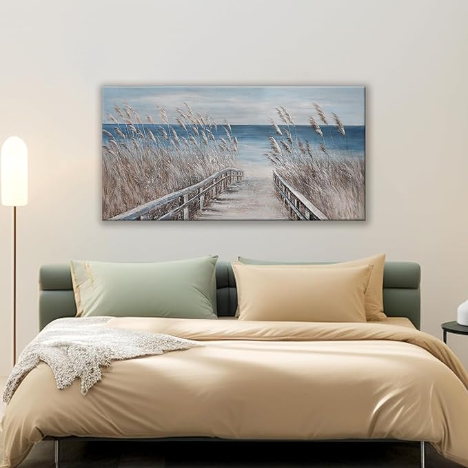 Dimpaga Canvas Wall Art Decor Modern Wall Art for Living Room Landscape Coastal Wall Art Prints Blue Beach Wall Art Decorations Seascape Art Work for Wall Decor Bedroom Office Decor 20" X 40"