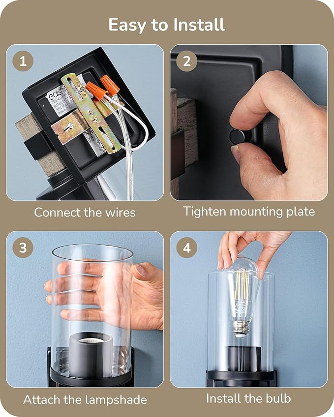 EDISHINE Wall Sconces Set of 2, Farmhouse Vanity Lights for Bathroom, 1-Light Wall Light Fixtures, Industrial Wall Mount Lighting Lamps with Clear Glass Shade for Bedroom Living Room Mirror Hallway