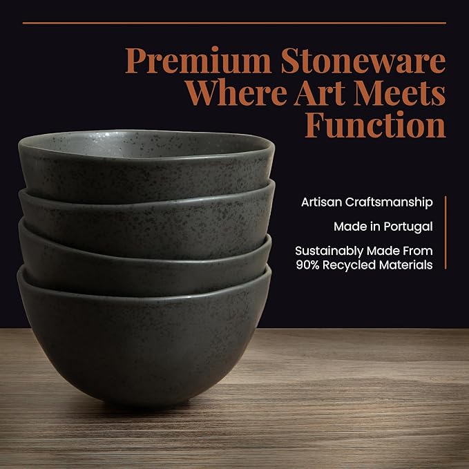 Trasa Home Eco-Friendly High Fired Artisan Stoneware Dinnerware 16 piece set, 4 place settings (Charcoal)