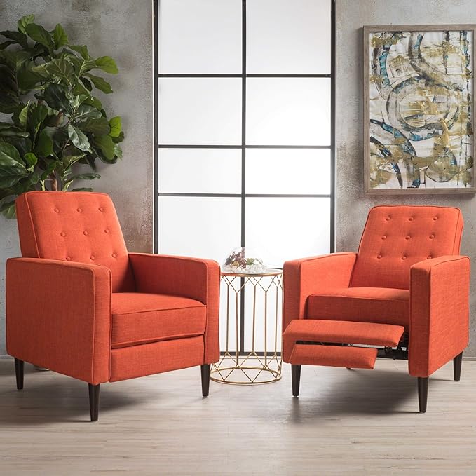 Christopher Knight Home GDFStudio Christopher Knight Home Mervynn Mid-Century Modern Fabric Recliners, 2-Pcs Set, Orange
