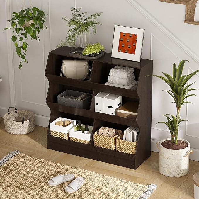 DINZI LVJ Toy Storage Organizer, Kids Bookshelf, Wooden Toy Storage Cabinet, 6 Cubby Children Bookcase, 39.4" L Toddler Book Shelf for Playroom, Living Room, Nursery, Hallway, School, Espresso