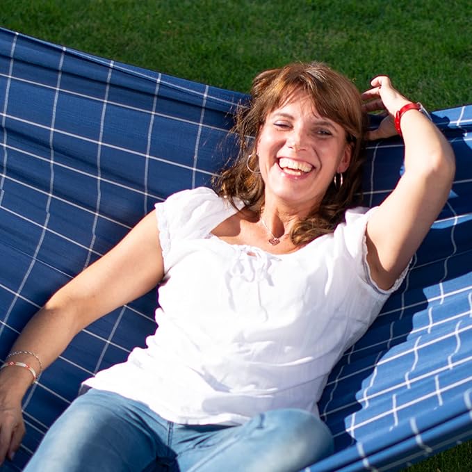 LA SIESTA® - XL King Brisa Classic Hammock & Elipso Stand - Larch Wood Hammock Stand - Weather & Tear Resistant - Backyard Outdoor Hammock with Stand - Family Hammock and Stand - Max 440 Lbs, Marine