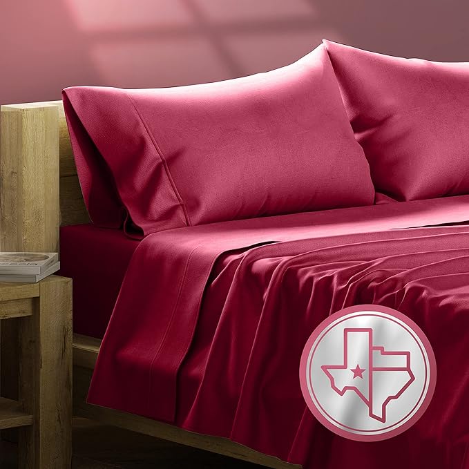 TEXAS LINEN CO. Egyptian Cotton Sheet Set - 800 TC 4 PC Burgundy Queen Bedsheet for Queen Size Bed, Sateen Weave Luxury Hotel Sheets, Soft Cooling Bed Sheet, 16" Deep Pocket (Fits Upto 18" Mattress)
