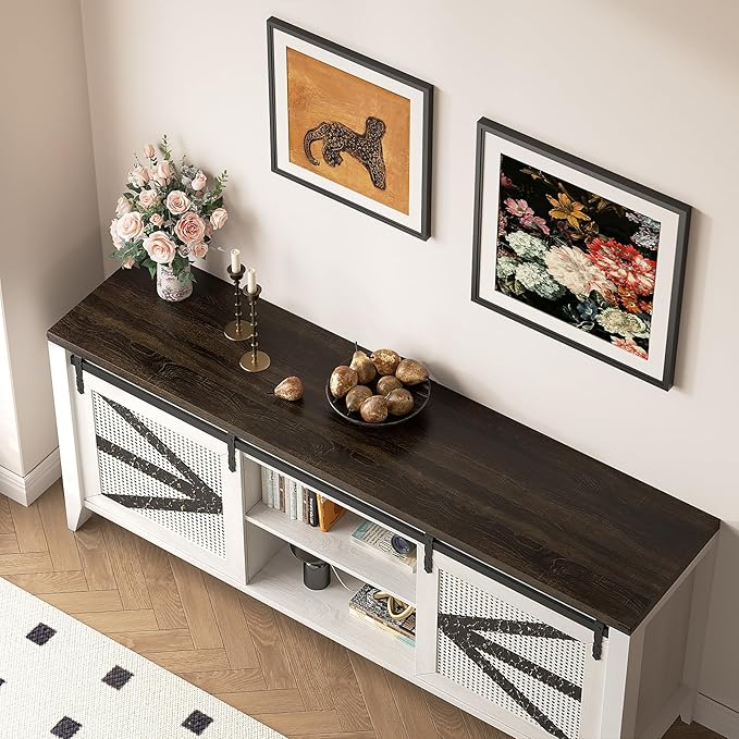 VFK 60 Inch TV Stand for TVs up to 65", Rustic Farmhouse Media Console with Sliding Barn Doors, 6 Drawers, Entertainment Center for Living Room