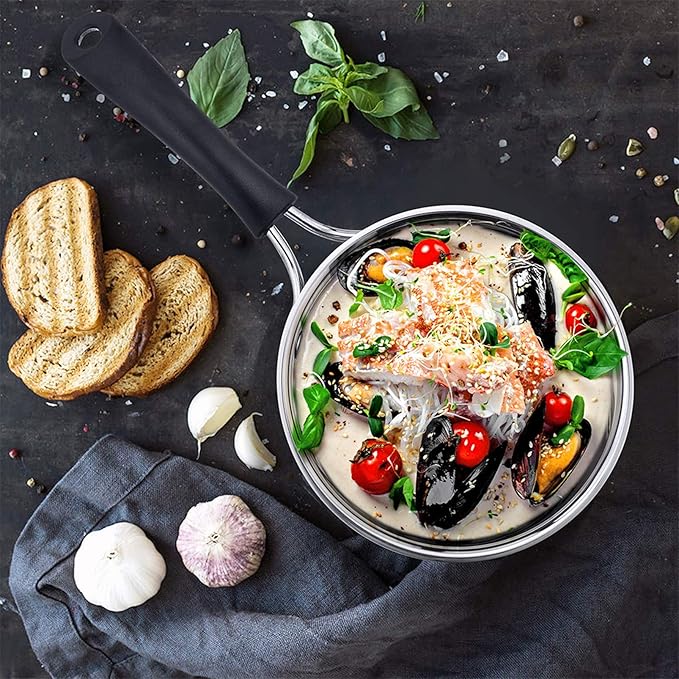 P&P CHEF 1 Quart Saucepan, Stainless Steel Saucepan with Lid, Small Sauce Pan for Home Kitchen Restaurant Cooking, Easy Clean and Dishwasher Safe