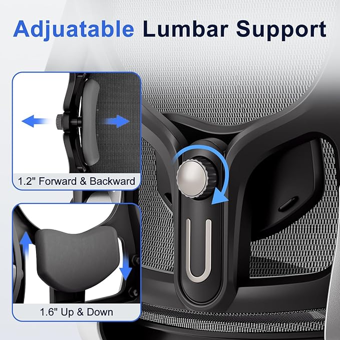 Ergonomic Office Chair，Mesh Seat Cushion with 3D Armrests and 3D Headrest, Adjustable Lumbar Support with Rocking Function, SGS Class 4 Gas Clylinder，Black