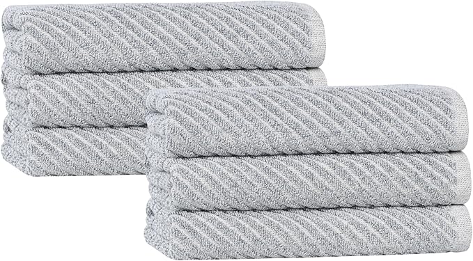 Superior Amelia Viscose Cotton Blend Medium Weight Towels, for Kitchen, Bathroom, Spa, Plush, Quick Dry, Ultra-Soft Towels, Bath Essentials, Ribbed Design, Absorbent Hand Towels, Set of 6, Denim Blue