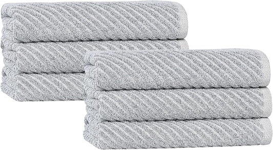 Superior Amelia Viscose Cotton Blend Medium Weight Towels, for Kitchen, Bathroom, Spa, Plush, Quick Dry, Ultra-Soft Towels, Bath Essentials, Ribbed Design, Absorbent Hand Towels, Set of 6, Denim Blue