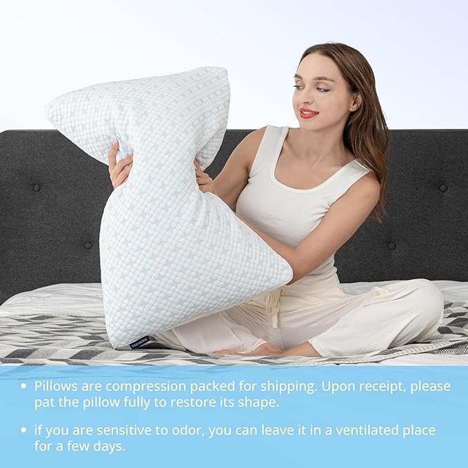 Cooling Pillows Queen Size Set of 2 - Adjustable Shredded Memory Foam Pillow for Sleeping, Bed Pillows for Side, Back, Stomach, Hot Sleepers, with Washable Cover, Supportive, 2 Pack