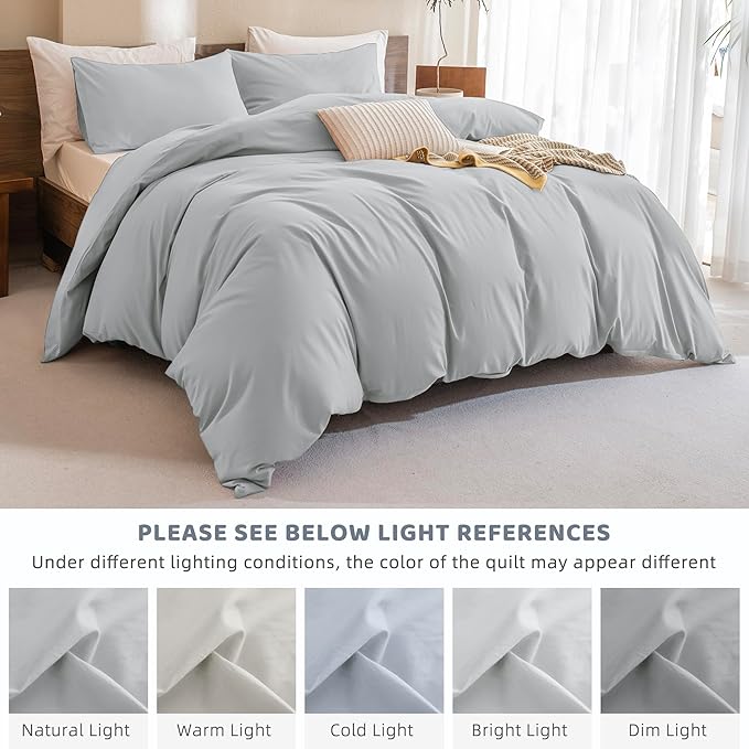 Sanracie Cotton Comforter Set Queen,Linen Like Textured Bedding Comforter for Queen Size Bed 3pcs(1 Solid Comforter Cornflower Blue and 2 Pillowcases) Soft Lightweight Bedding Set