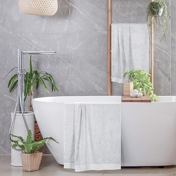 Cotton 2 Pack Oversized Bath Towel Set 28x55 inches, Large Bath Towels, Ultra Absorbant Compact Quickdry & Lightweight Towel, Ideal for Gym Travel Camp Pool - Light Grey