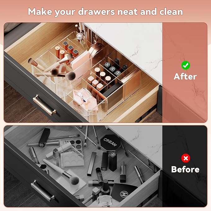 2 Pack Stackable Clear makeup organizer, Storage Drawers,Cosmetic Makeup Organizer, Acrylic Organizers,Bathroom Supplies,Ideal for Kitchen,Vanity,Cabinet,Undersink,Pantry CB01-T02（transparent）