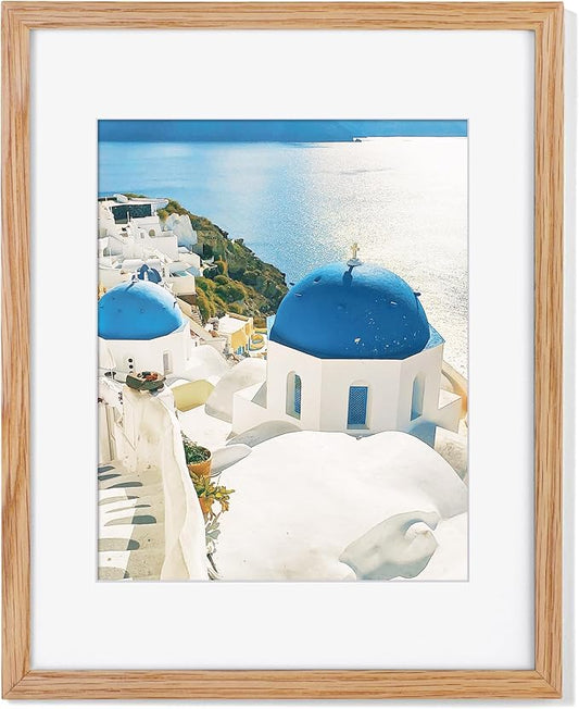 Axeman 11x14 Picture Frame with Mat for 8x10, Solid Oak Wood Picture Frames with Tempered Glass, Natural Wooden 11x14 inch Photo Frame for Wall, Wall Hook Included for Art Photo and Prints, Natural