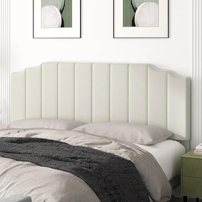 King Size Headboard Only, Velvet Wall Mounted Headboard King for Adjustable Bed Modern Upholstered Head Board Easy Assembly, Cream