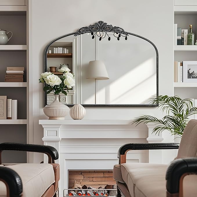 Micasso Black Vintage Mirror, 29"x 36" French Baroque Antique Arched Wall Mounted Mirror Decorative Ornate Entryway Mirror for Wall Decor, Living Room, Hallway