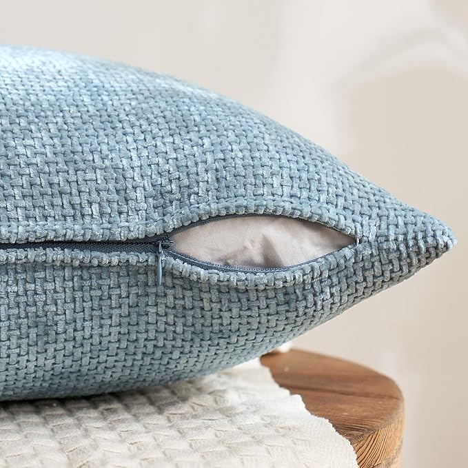 MIULEE Pack of 4 Couch Throw Pillow Covers 16x16 Inch Neutral Blue Soft Decorative Chenille Pillow Covers Farmhouse Accent Cushion Covers for Boho Western Home Coastal Decor Sofa Bedroom Living Room