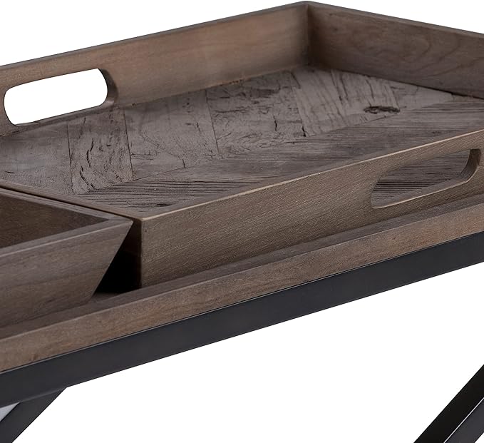 SIMPLIHOME Damien SOLID AGED ELM WOOD and Metal 50 inch Wide Modern Industrial Console Table in Distressed Natural Elm for the Living room Entryway and Bedroom