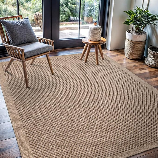 CAMILSON Easy Jute Rug 4x6, Indoor Outdoor Natural Color Fiber Area Rugs for Living Room Patio and Kitchen Rug, Sisal Boho Woven Design, Easy-Cleaning, Washable Outside Carpet Alfombras para(4 x 6)