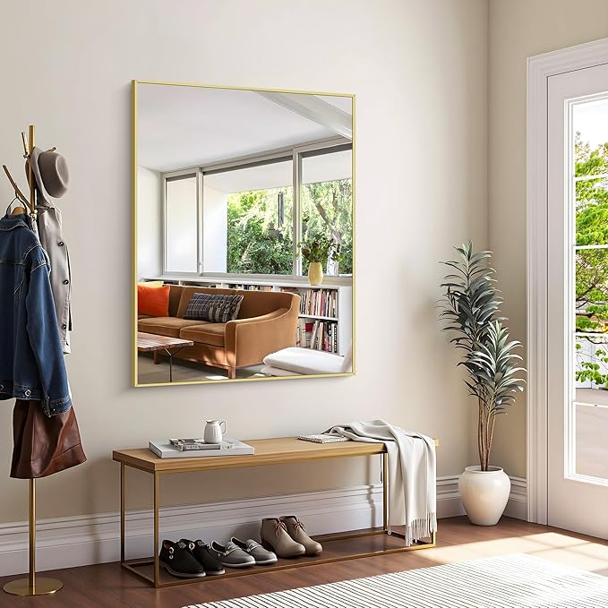 KOCUUY Gold Bathroom Mirror, 48"x36" Large Rectangular Mirror with Metal Frame, Gold Vanity Mirror with Modern Design for Bathroom, Living Room, Farmhouse, Entryway, Hang Horizontal/Vertical